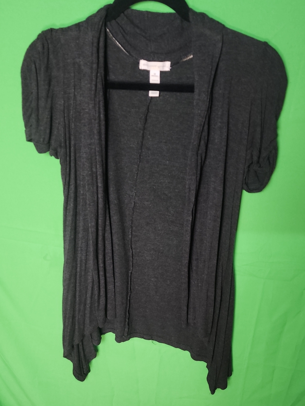 Ambiance Apparel Grey Short Sleeve Draped Open Front Cardigan Shrug M